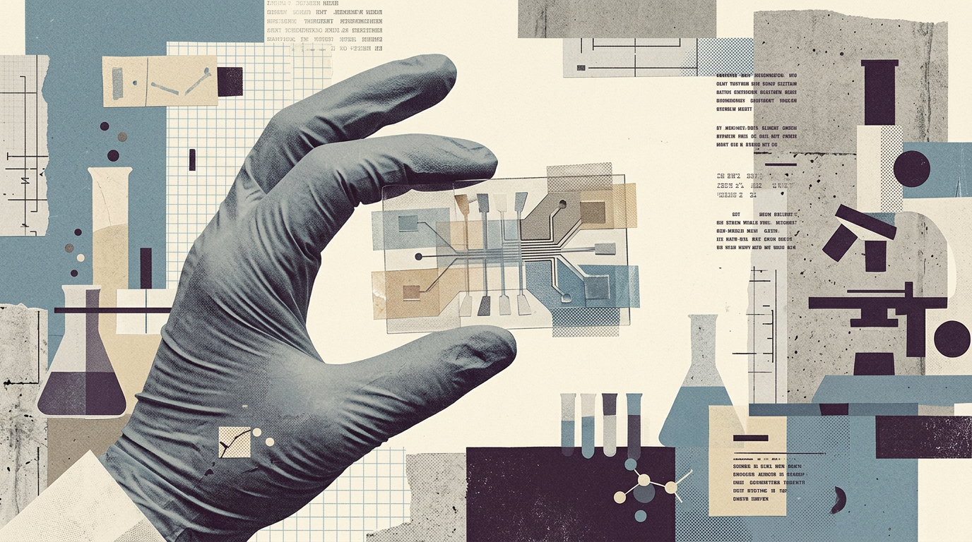 A researcher's gloved hand holding laboratory equipment in a clinical oncology research environment.