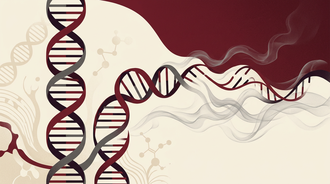 Concept art representing genomic sequencing and genetic alterations in prostate cancer cells.