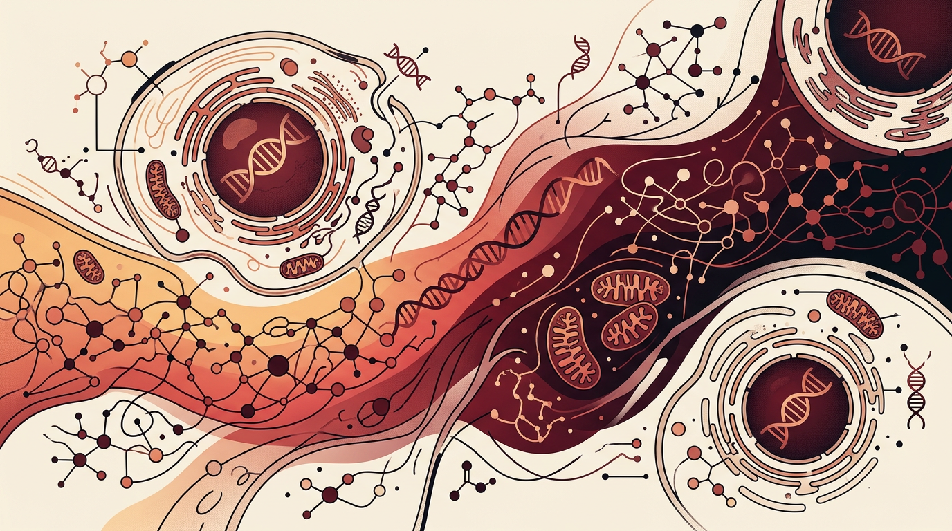 Abstract representation of molecular signaling pathways in cellular environments.